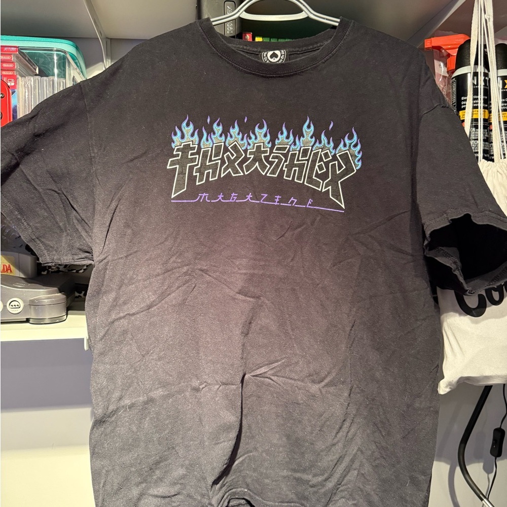 Thrasher Black Short Sleeve Tee with Fiery Logo